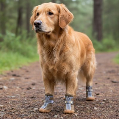 Chaussures pour Chien jaune marron dans le bois