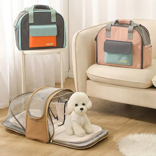 sac de transport pour chien transformer en lit dans un salon