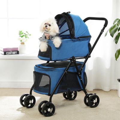 Poussettes pour chiens bleu dans le salon