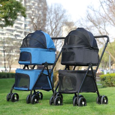 Poussettes pour chiens bleu et noir