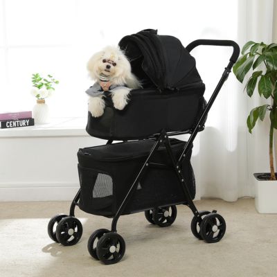 Poussettes pour chiens bleu noir dans le salon