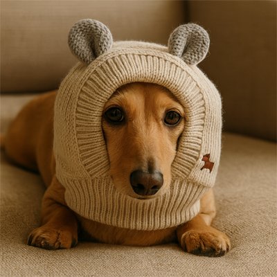 Bonnet pour chien​ sur un fauteuil