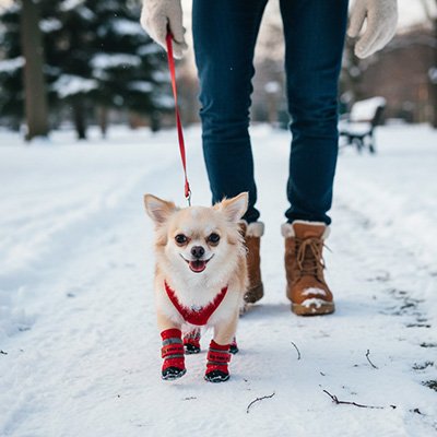Chaussure Chien rouge avec un chihuahua dans la neige