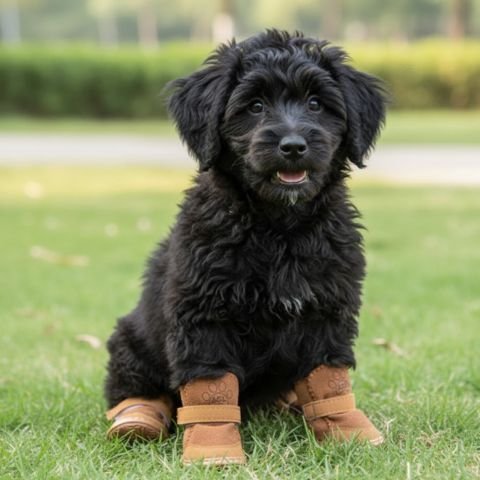 Chaussure pour Chien couleur café au parc