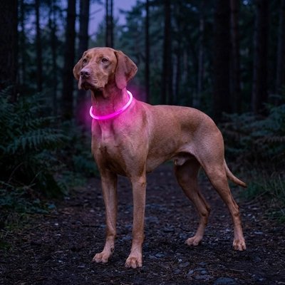 Collier Chien lumineux rose