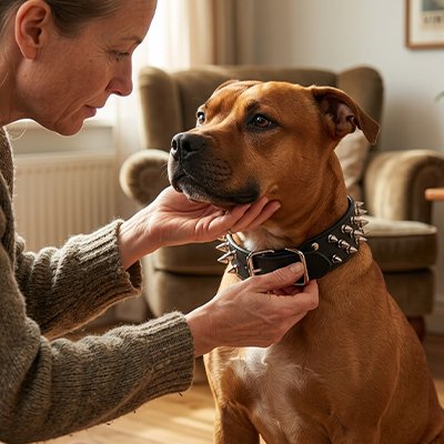 Collier Chien noir avec son maître