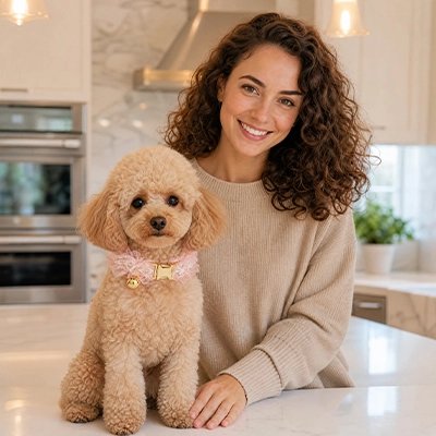 Collier Chien rose avec sa maîtresse