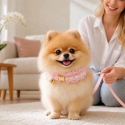 Collier Chien rose dans le salon