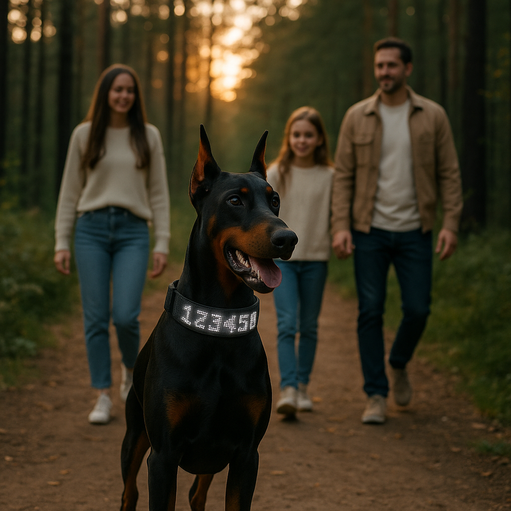 collier lumineux pour chien blanc dans les bois