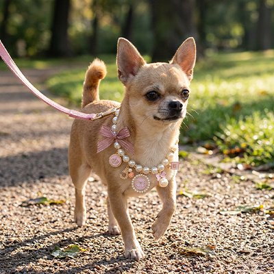 Collier pour Chien chihuahua avec laisse dans le parc