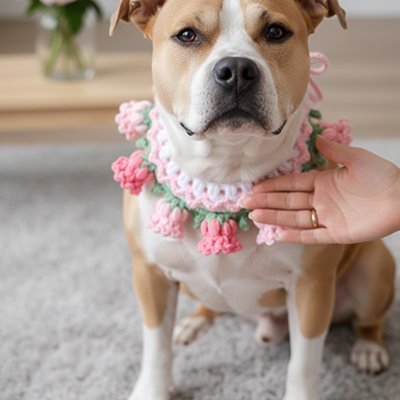 Collier pour chien rose avec chien de face