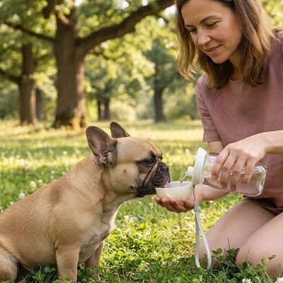 Gourde pour Chien avec un bouledogue français qui boie