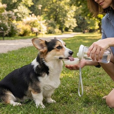 Gourde pour Chien avec un chien que se désaltère