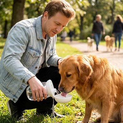 Gourde pour Chien avec un golden retriever qui bois