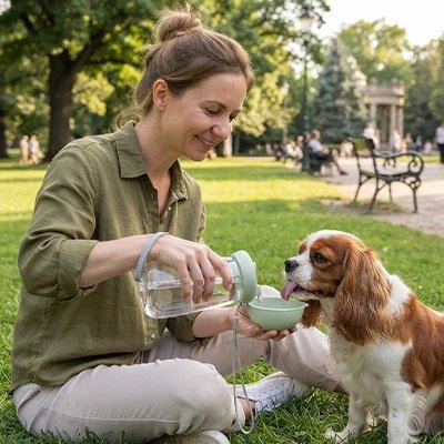 Gourde pour Chien femme donnant à boire à son chien