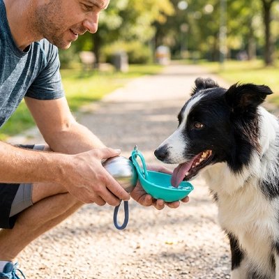 Gourde pour Chien homme donnant à boire