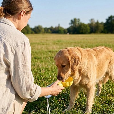 Gourdes pour Chien jaune avec un golden retriever dans le champs