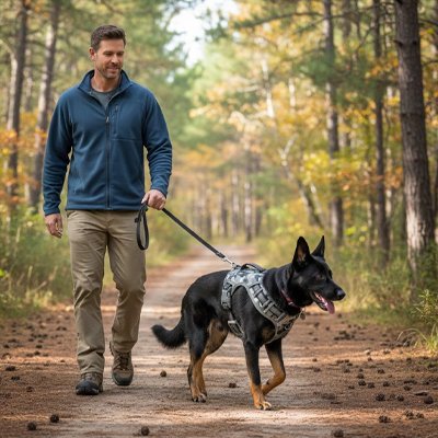 Harnais chien gris foncé dans les bois