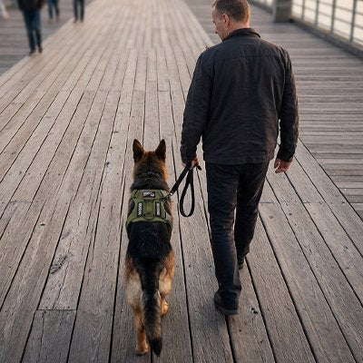 Harnais chien  vert en balade