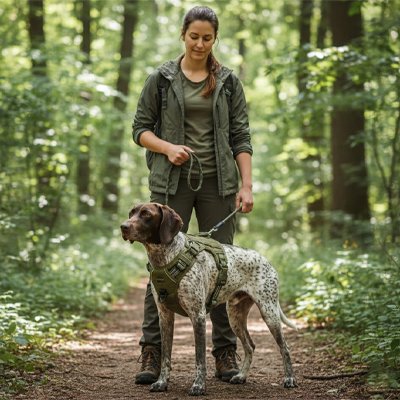 Harnais chien vert militaire dans les bois