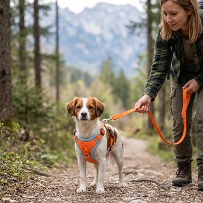 Harnais pour Chien orange dans les bois