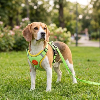 Harnais pour Chien vert au parc