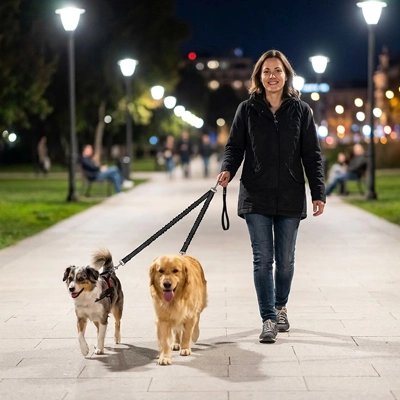 Laisse double pour Chien avec deux chiens en ville