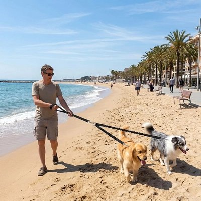 Laisse double pour Chien avec deux chiens sur la plage