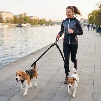 Laisse double pour Chien court avec deux chiens