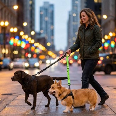 Laisse double pour Chien femme avec deux chiens 