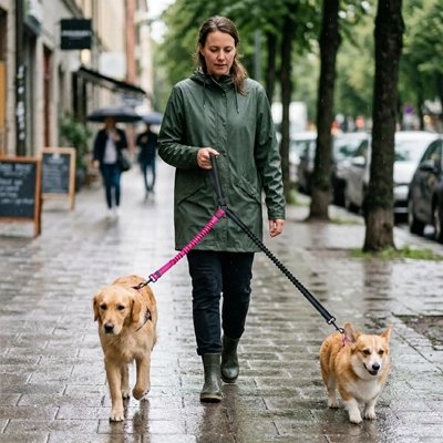 Laisse double pour Chien promenade en ville avec deux chiens
