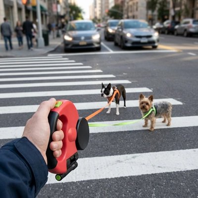 Laisse double pour Chien rouge traversant le passage piéton