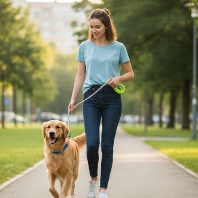 Laisse pour Chien violet avec sa maîtresse