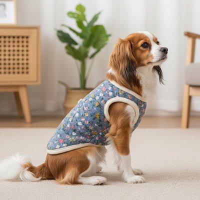 Manteau Chien hiver bleu dans le salon
