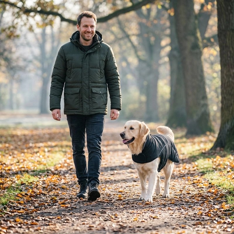 Manteau Chien noir promenade dans les bois 