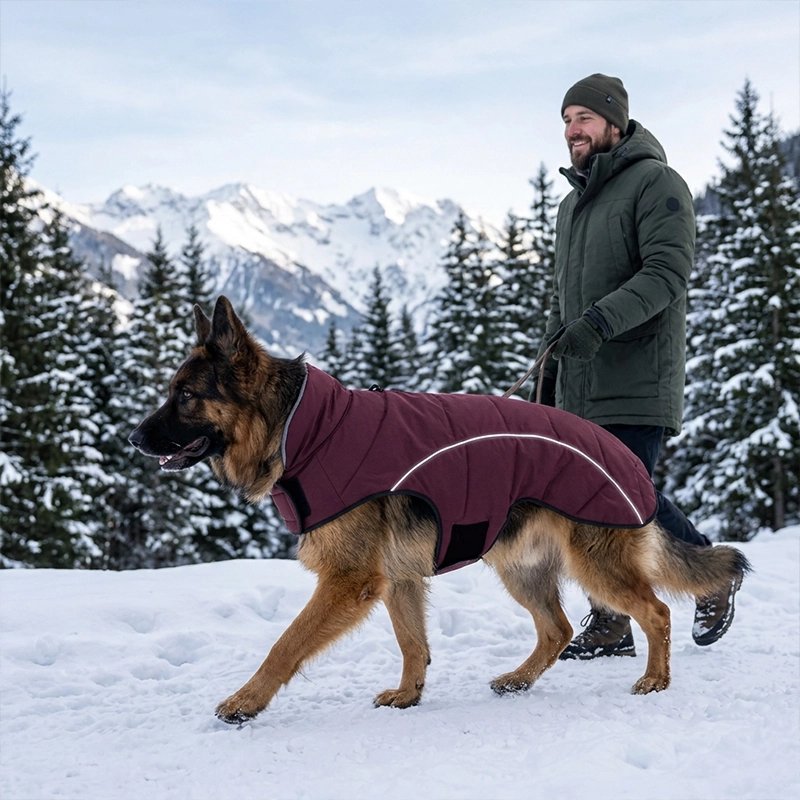 Manteau Chien rouge foncé dans le bois