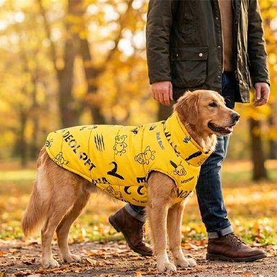 Manteau pour chien jaune dans les bois