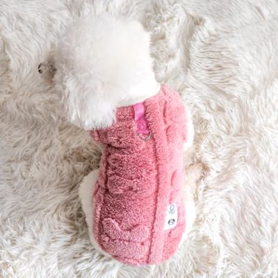 Chien vêtu du manteau pour chien rose, vue de dos 