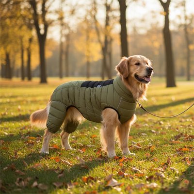 Manteau pour Chien vert avec une laisse 