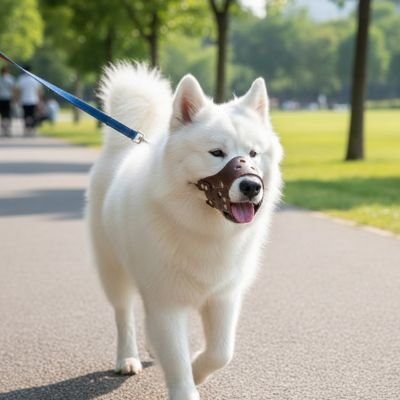 Muselière chien anti morsure café avec chien blanc​ 
