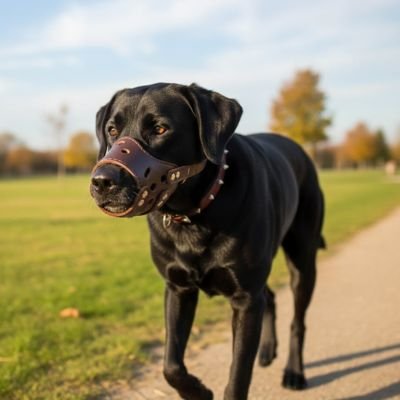 Muselière chien anti morsure café avec chien noir​ 