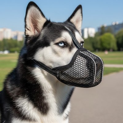 Muselière chien anti morsure Husky de profile