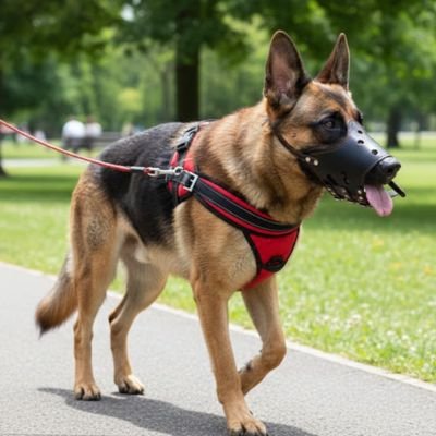 Muselière chien anti morsure noir avec berger allemand