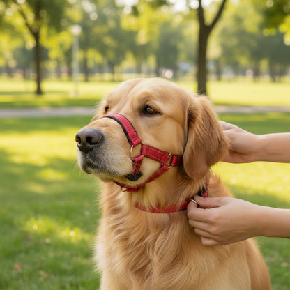 Muselière de couleur rouge labrador retriever dans un parc