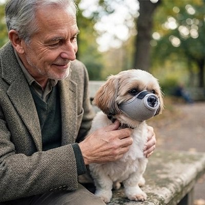 Muselière pour chien​ gris au parc