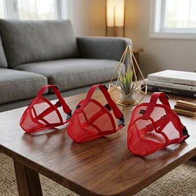 Muselière pour chien rouge sur la table