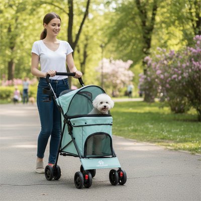Poussette pour chien en sécurité