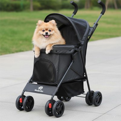 Poussette pour chien heureux