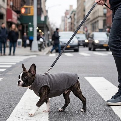 Pull Chien marron homme qui traverse la rue avec son chien
