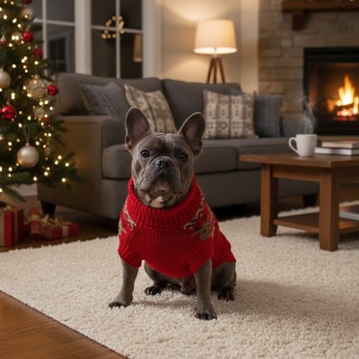 Pull Petit Chien rouge assis dans le salon